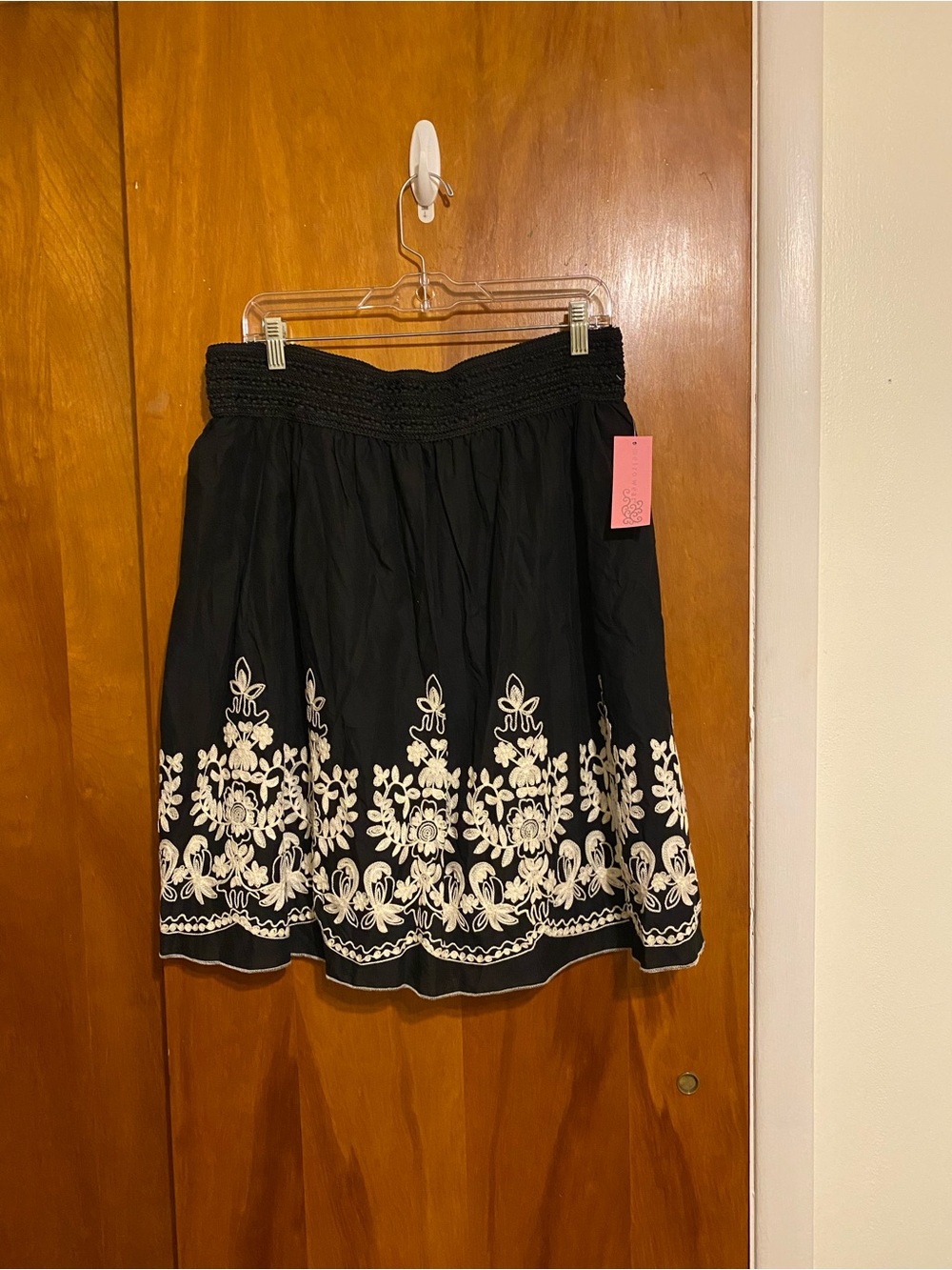 Metro Wear Black Skirt with White Floral Embroidery